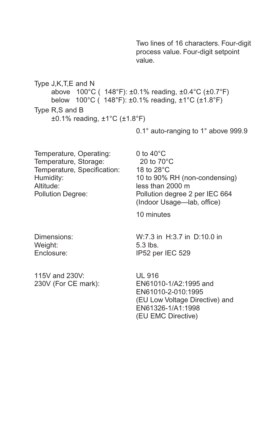 Specifications | Nova-Tech Digi-Sense Termperature Controller RS (Standard Models) User Manual | Page 25 / 30