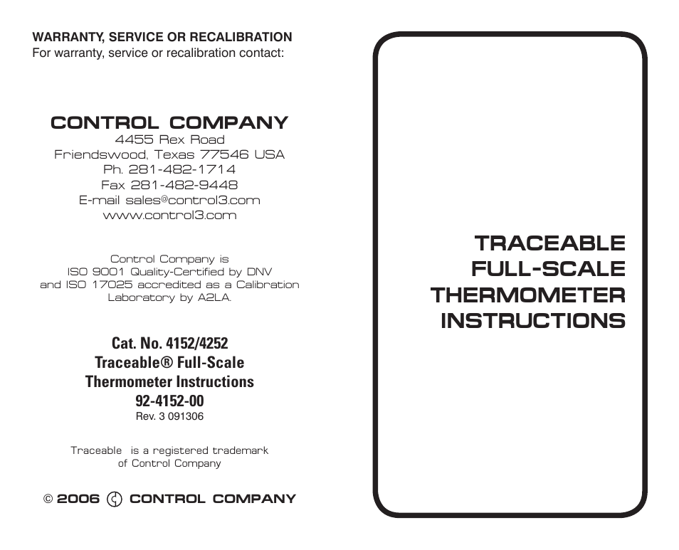Nova-Tech 4252 TRACEABLE FULL-SCALE THERMOMETER User Manual | 2 pages