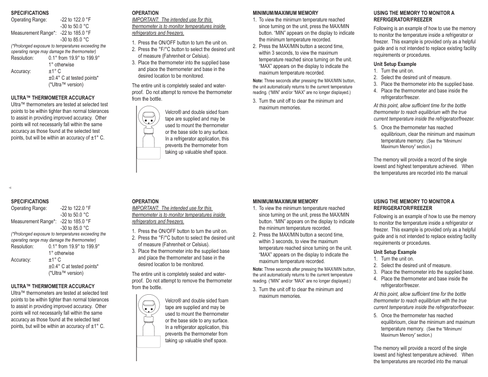 Nova-Tech 4427 TRACEABLE DIGITAL-BOTTLE THERMOMETER User Manual | 2 pages