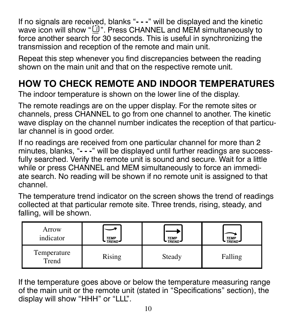 How to check remote and indoor temperatures | Control Company 4115 RADIO-SIGNAL REMOTE THERMOMETER User Manual | Page 10 / 18