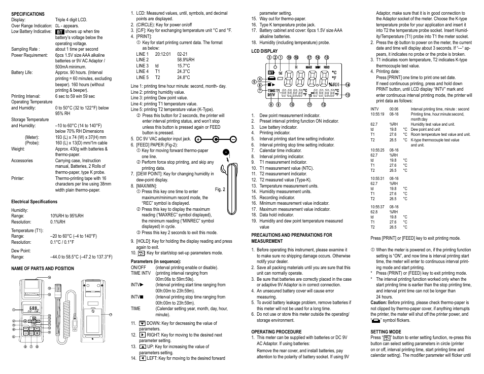 Nova-Tech 4180-4181 TRACEABLE PRINTING HYGROMETER_THERMOMETER User Manual | 2 pages