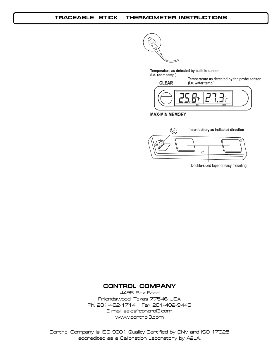 Control Company 4144 STICK THERMOMETER User Manual | 1 page