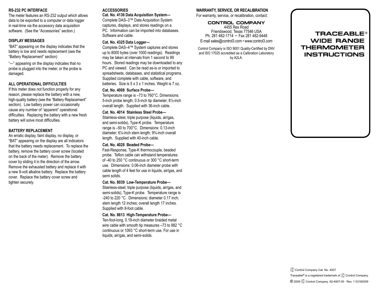 Traceable wide range thermometer instructions | Nova-Tech 4007 TRACEABLE WIDE RANGE THERMOMETER User Manual | Page 2 / 2