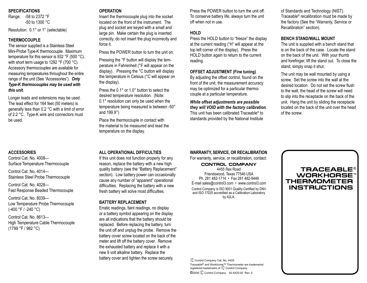 Nova-Tech 4425 TRACEABLE WORKHORSE THERMOMETER User Manual | 1 page