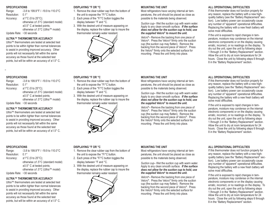 Nova-Tech 4211 TRACEABLE BIG-DIGIT REFRIGERATOR THERMOMETER User Manual | 2 pages