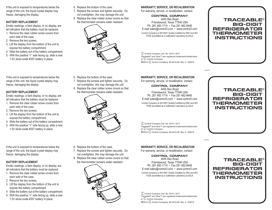 Nova-Tech 4211 TRACEABLE BIG-DIGIT REFRIGERATOR THERMOMETER User Manual | Page 2 / 2