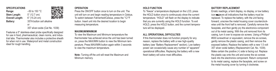 Control Company 4202 METAL THERMOMETER User Manual | 2 pages