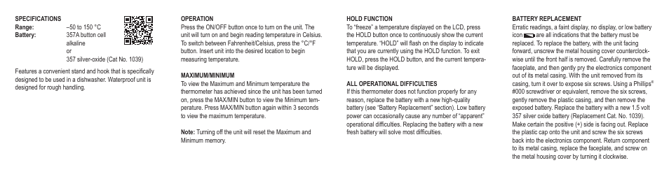 Control Company 4203 DISHWASHER THERMOMETER User Manual | 2 pages