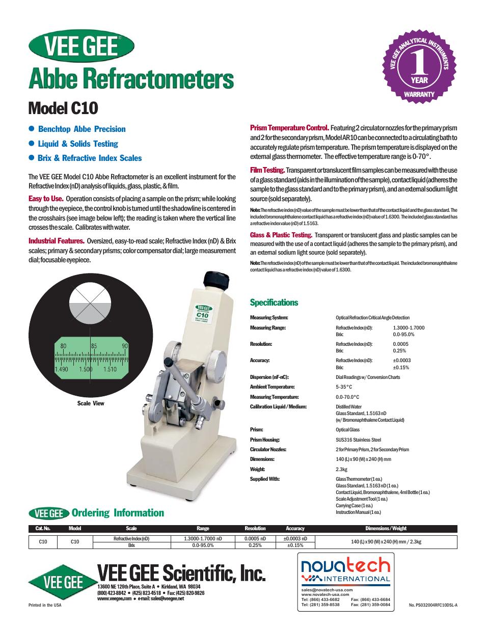 Nova-Tech C10 Refractometer User Manual | 1 page