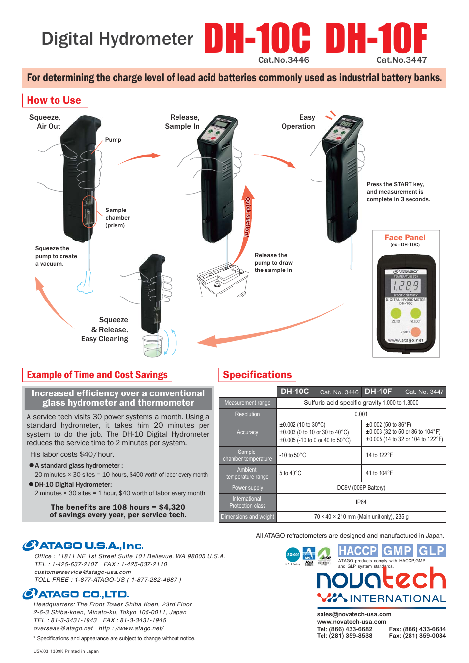 Dh-10c dh-10f, Digital hydrometer | Nova-Tech Atago DH-10C - DH-10F Digital Hyrdometer User Manual | Page 2 / 2