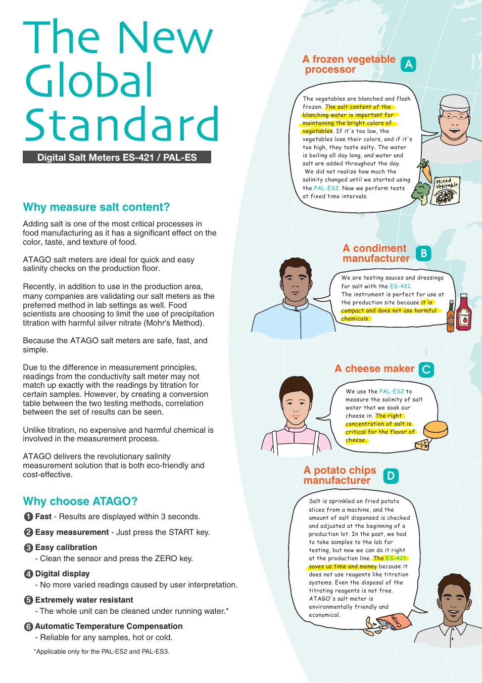 The new global standard, Soup stock brine, Sauces | Soups, Butter cheese, Meats, Fish, Pickles, Snacks, How to measure commonly measured food samples | Nova-Tech Atago Digital Salt Meters User Manual | Page 2 / 6