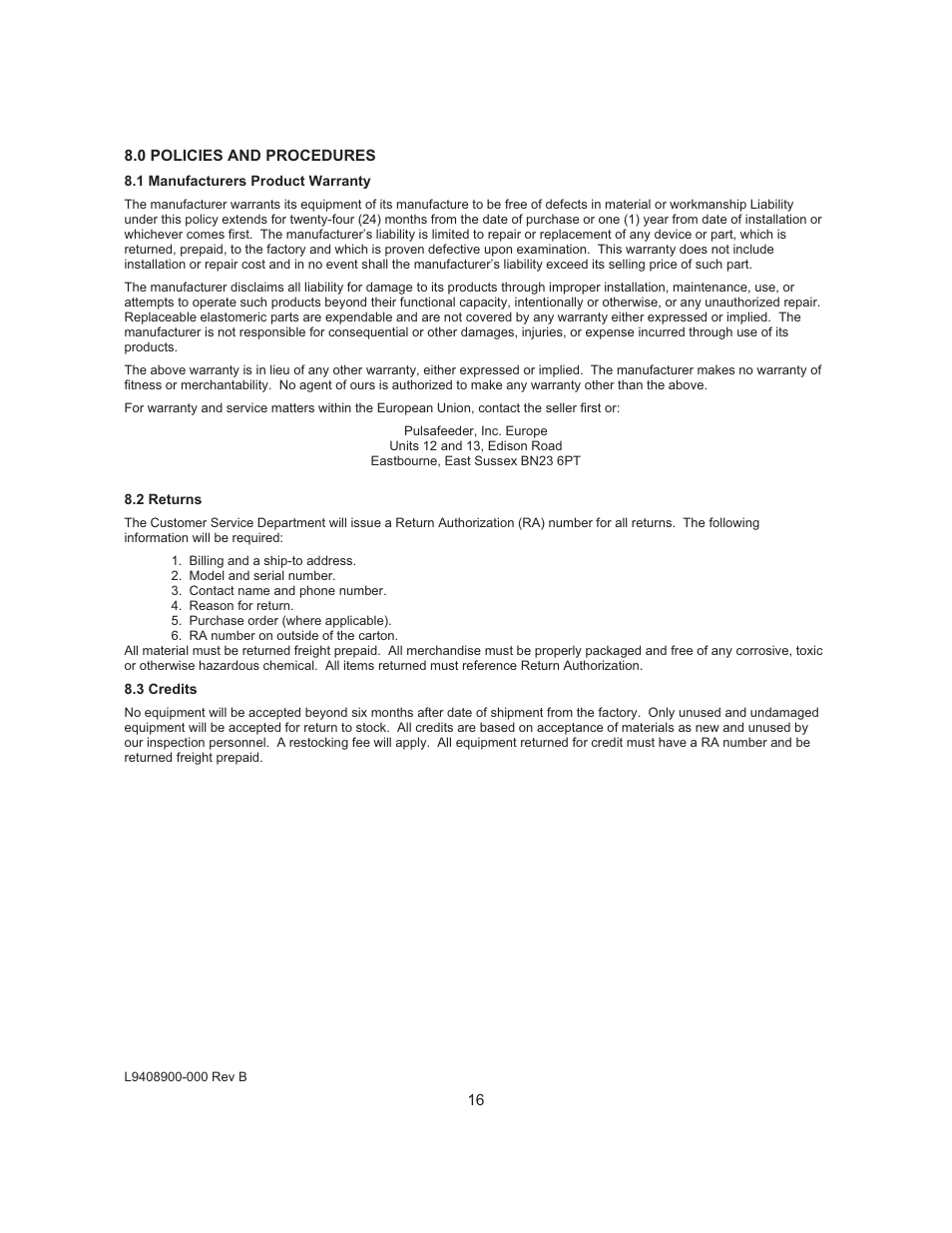 Nova-Tech Pulsatron Series A+, C, C+, E, E-DC, E+ and HV User Manual | Page 16 / 16