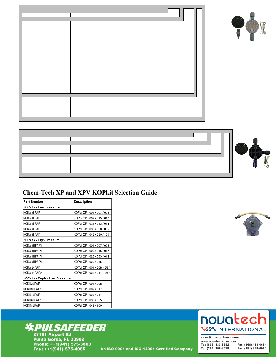 Chem-tech xp and xpv kopkit selection guide, Khp7hfkpulph phuirupdqfh kopkit selection guide | Nova-Tech Chem-Tech Series KOPkit User Manual | Page 2 / 2
