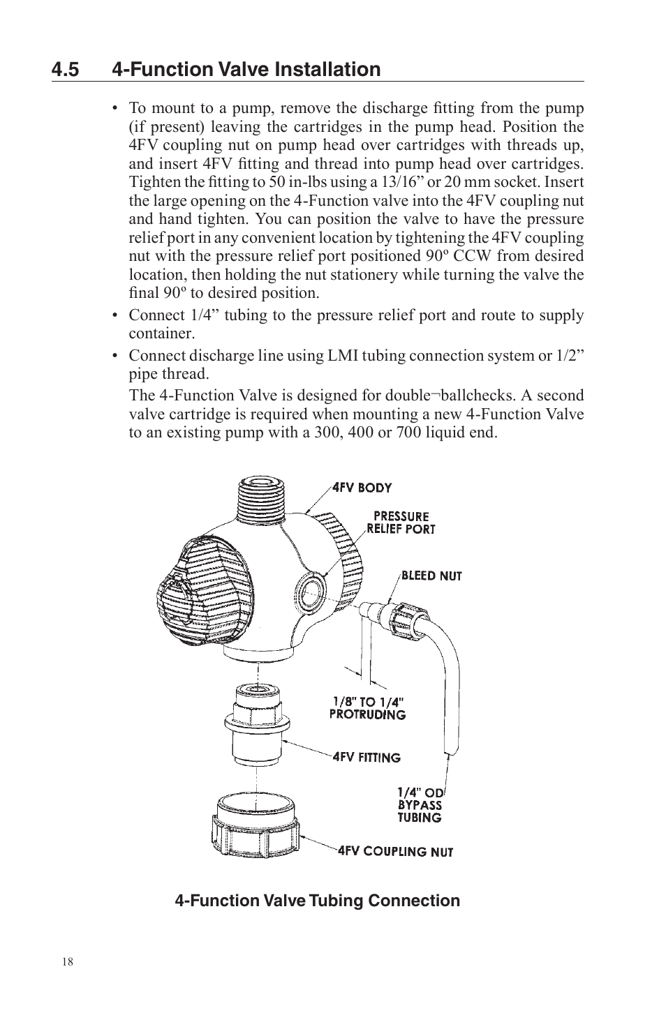 5 4-function valve installation | Nova-Tech LMI Series AA-B-C-E-J-P Metering Pumps User Manual | Page 18 / 44