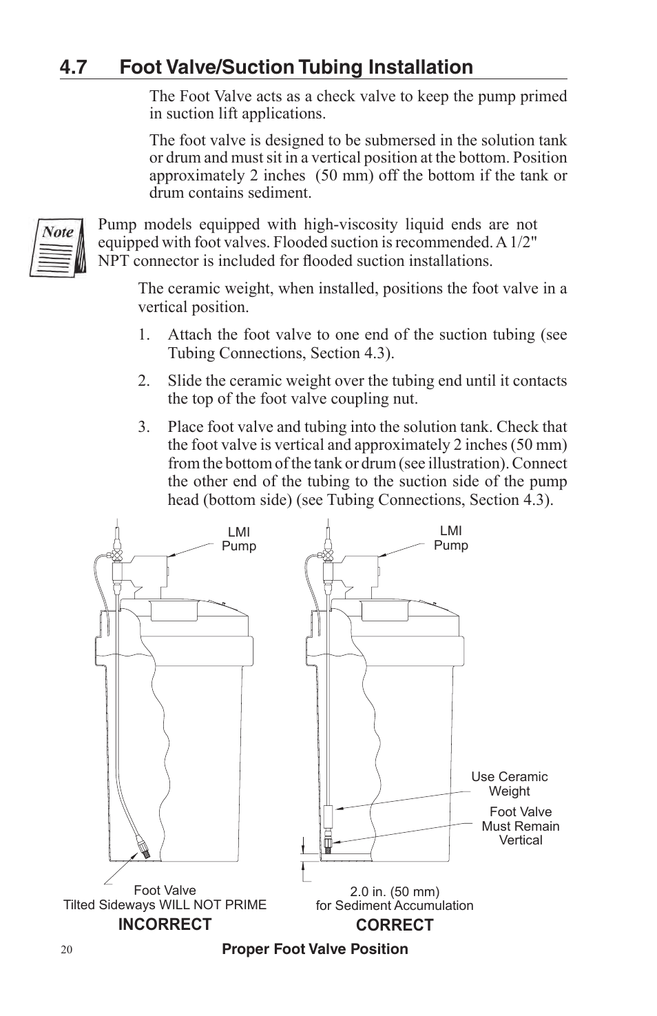 7 foot valve/suction tubing installation | Nova-Tech LMI Series AA-B-C-E-J-P Metering Pumps User Manual | Page 20 / 44