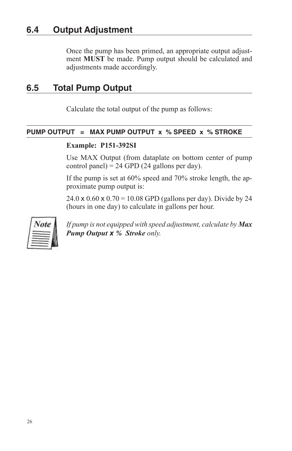 4 output adjustment, 5 total pump output | Nova-Tech LMI Series AA-B-C-E-J-P Metering Pumps User Manual | Page 26 / 44