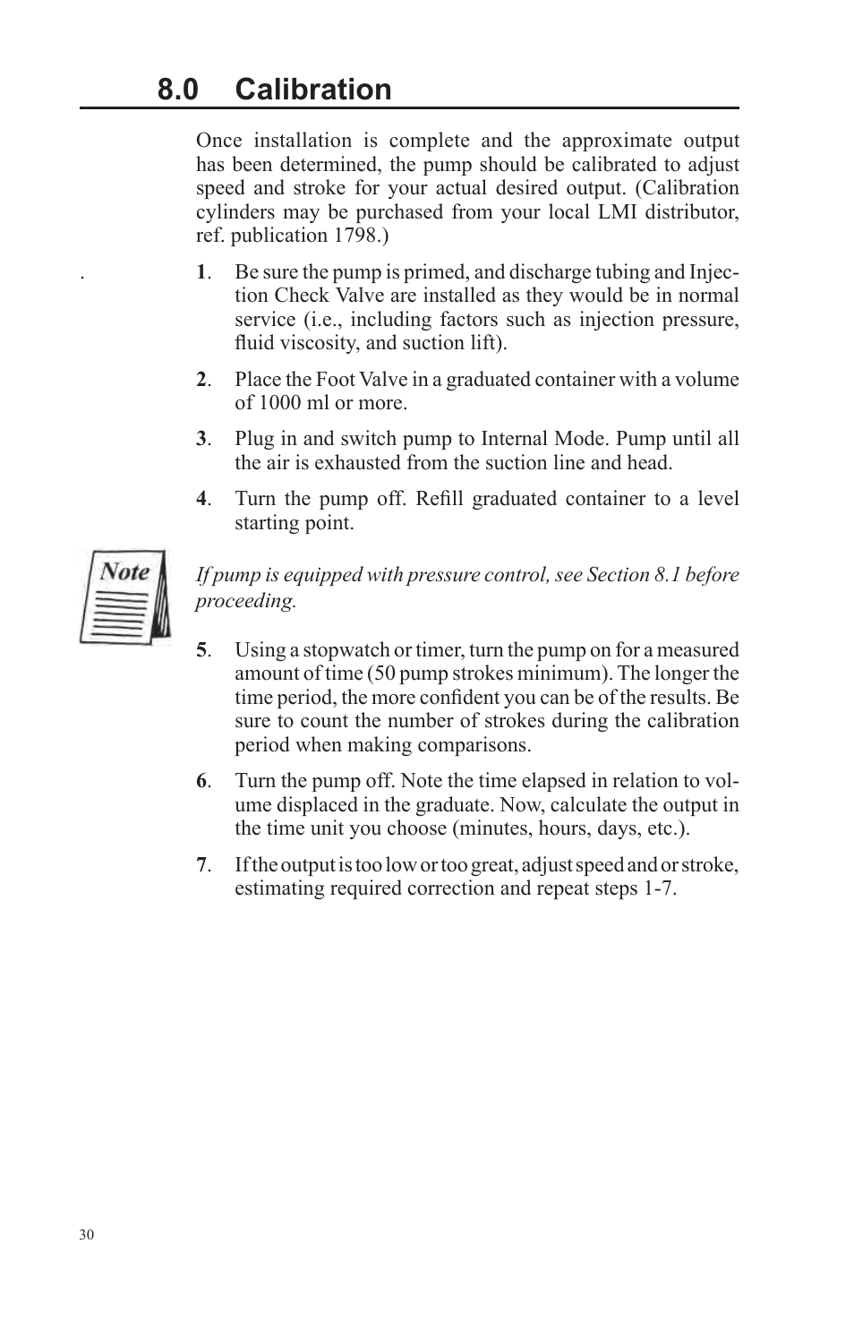 0 calibration | Nova-Tech LMI Series AA-B-C-E-J-P Metering Pumps User Manual | Page 30 / 44