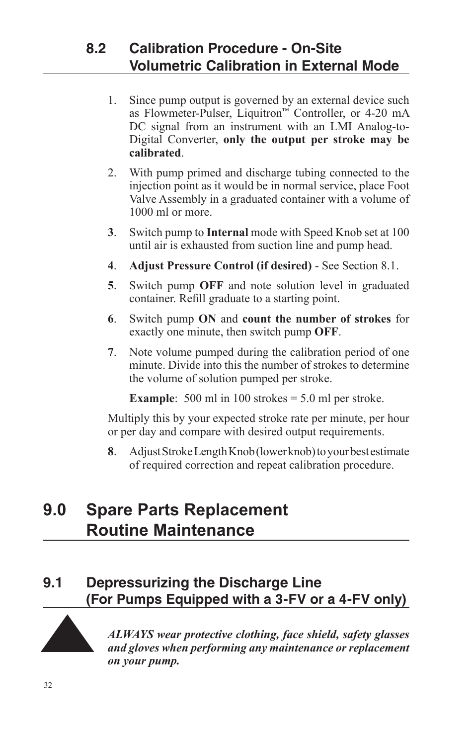 0 spare parts replacement routine maintenance | Nova-Tech LMI Series AA-B-C-E-J-P Metering Pumps User Manual | Page 32 / 44