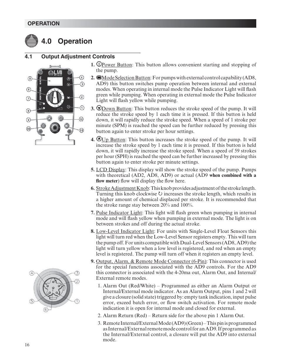 0 operation | Nova-Tech LMI Roytronic Excel Series AD Metering Pump User Manual | Page 16 / 44