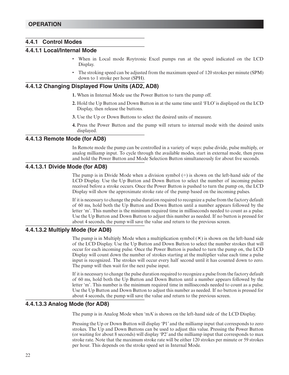 Nova-Tech LMI Roytronic Excel Series AD Metering Pump User Manual | Page 22 / 44