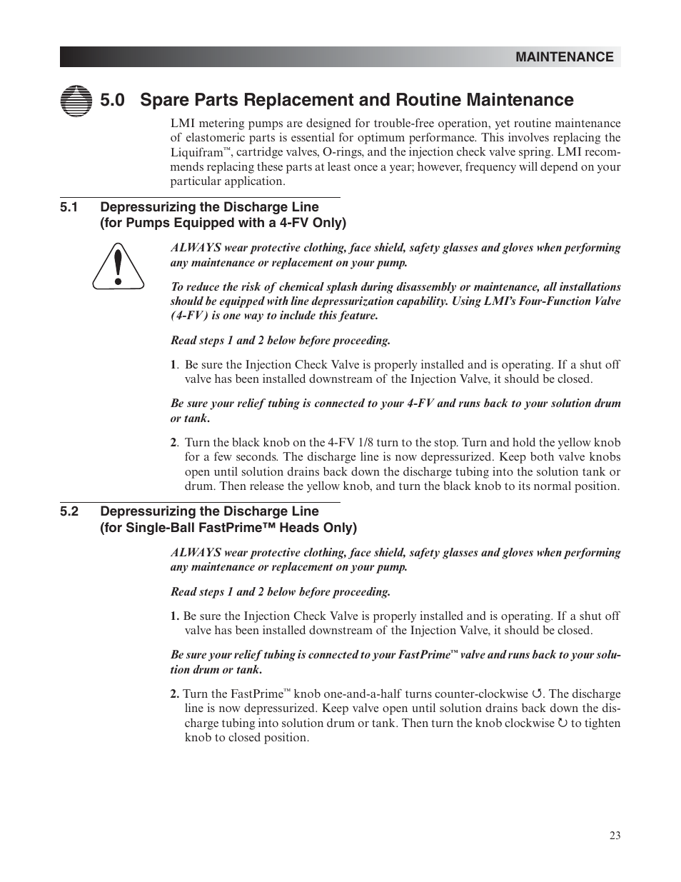 0 spare parts replacement and routine maintenance | Nova-Tech LMI Roytronic Excel Series AD Metering Pump User Manual | Page 23 / 44
