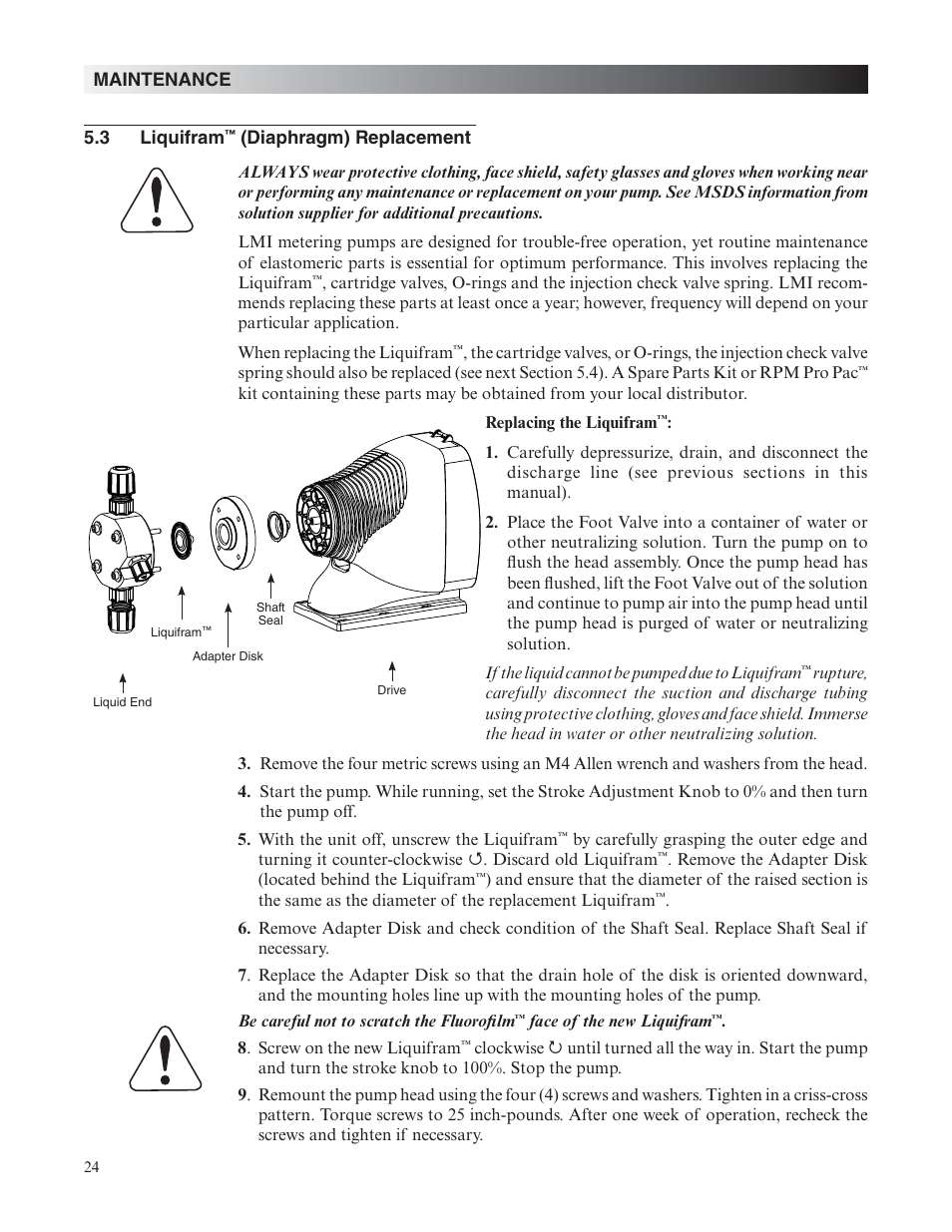 Nova-Tech LMI Roytronic Excel Series AD Metering Pump User Manual | Page 24 / 44
