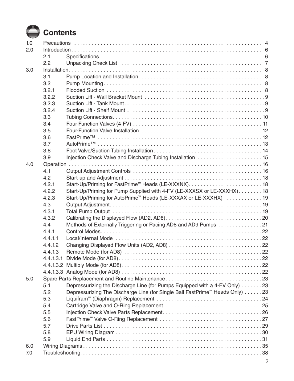 Nova-Tech LMI Roytronic Excel Series AD Metering Pump User Manual | Page 3 / 44