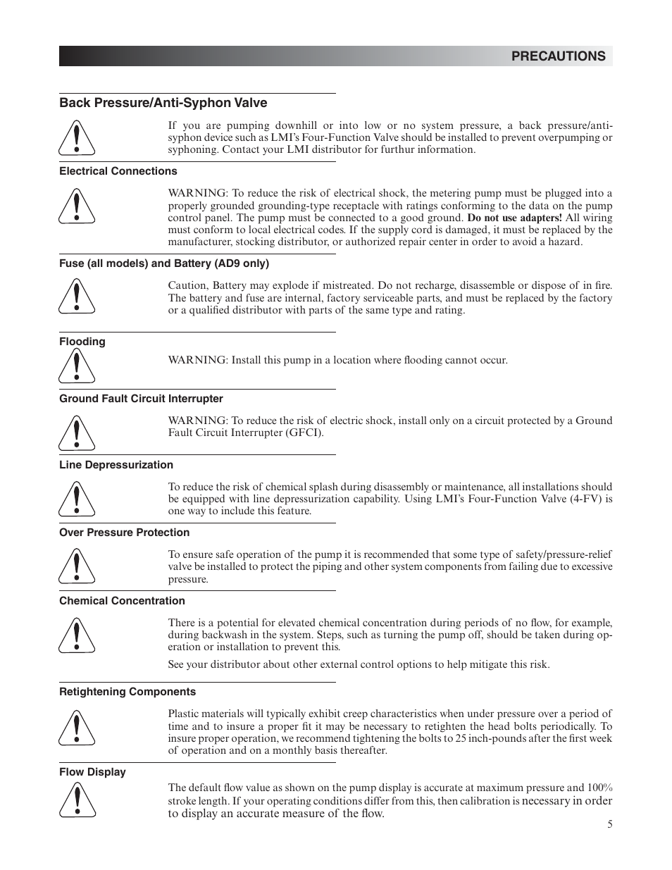 Nova-Tech LMI Roytronic Excel Series AD Metering Pump User Manual | Page 5 / 44