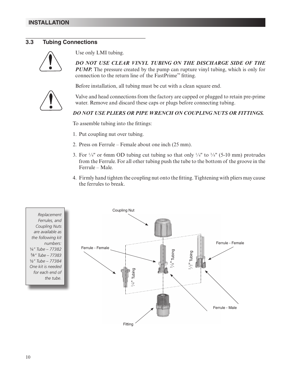 Installation 3.3 tubing connections | Nova-Tech LMI Roytronic Series A Metering Pump User Manual | Page 10 / 40