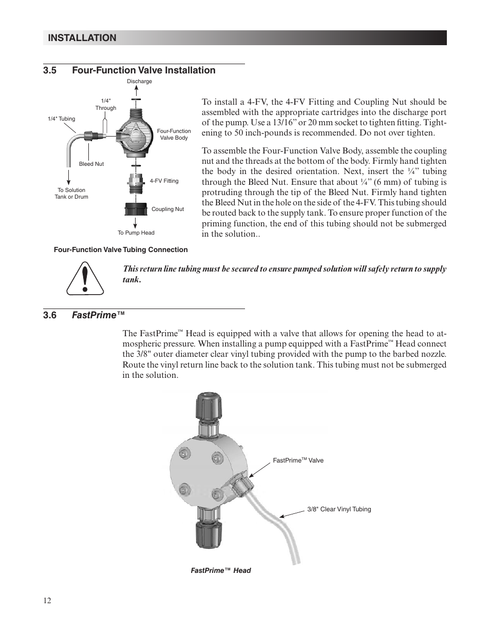 Installation 3.5 four-function valve installation, 6 fastprime, The fastprime | Nova-Tech LMI Roytronic Series A Metering Pump User Manual | Page 12 / 40