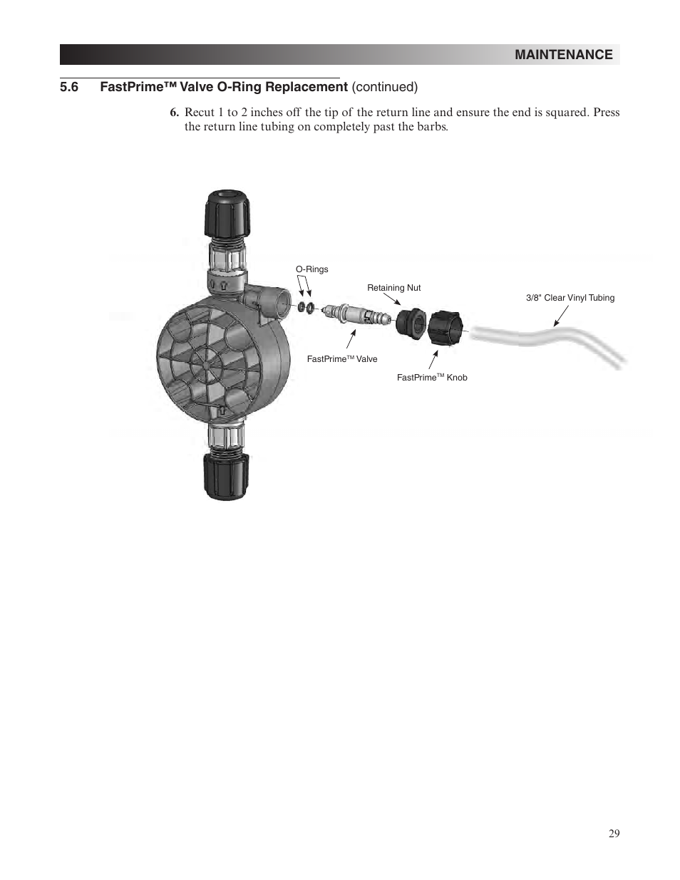 Maintenance, 6 fastprime™ valve o-ring replacement (continued) | Nova-Tech LMI Roytronic Series A Metering Pump User Manual | Page 29 / 40