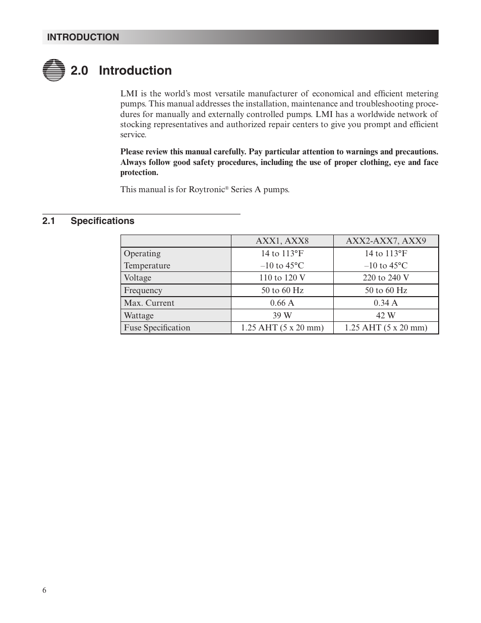 0 introduction | Nova-Tech LMI Roytronic Series A Metering Pump User Manual | Page 6 / 40