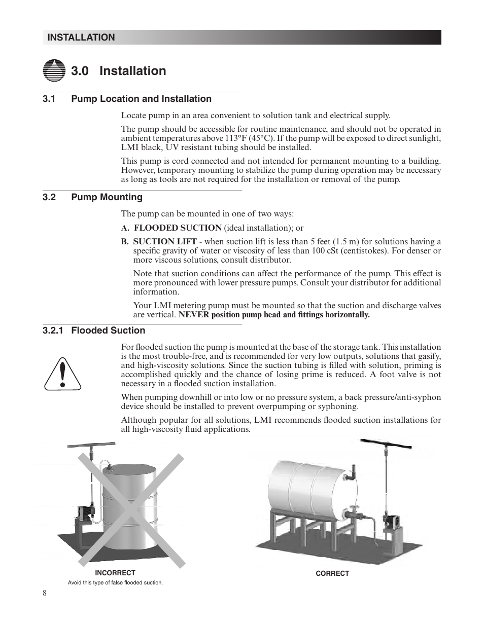 0 installation | Nova-Tech LMI Roytronic Series A Metering Pump User Manual | Page 8 / 40