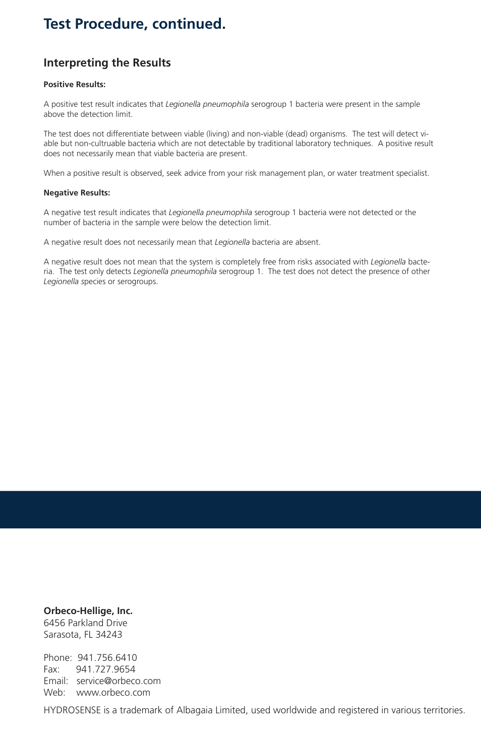 Test procedure, continued | Nova-Tech Orbeco-Hellige Legionella Swab Test Kit User Manual | Page 4 / 4