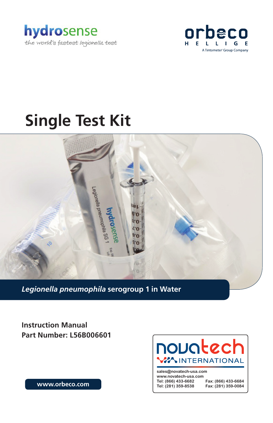 Nova-Tech Orbeco-Hellige Legionella Single Test Kit User Manual | 8 pages