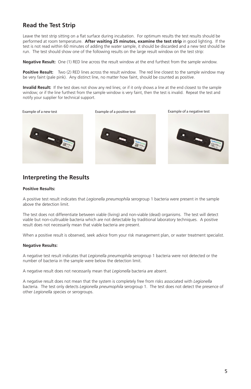 Read the test strip, Interpreting the results | Nova-Tech Orbeco-Hellige Legionella Single Test Kit User Manual | Page 5 / 8