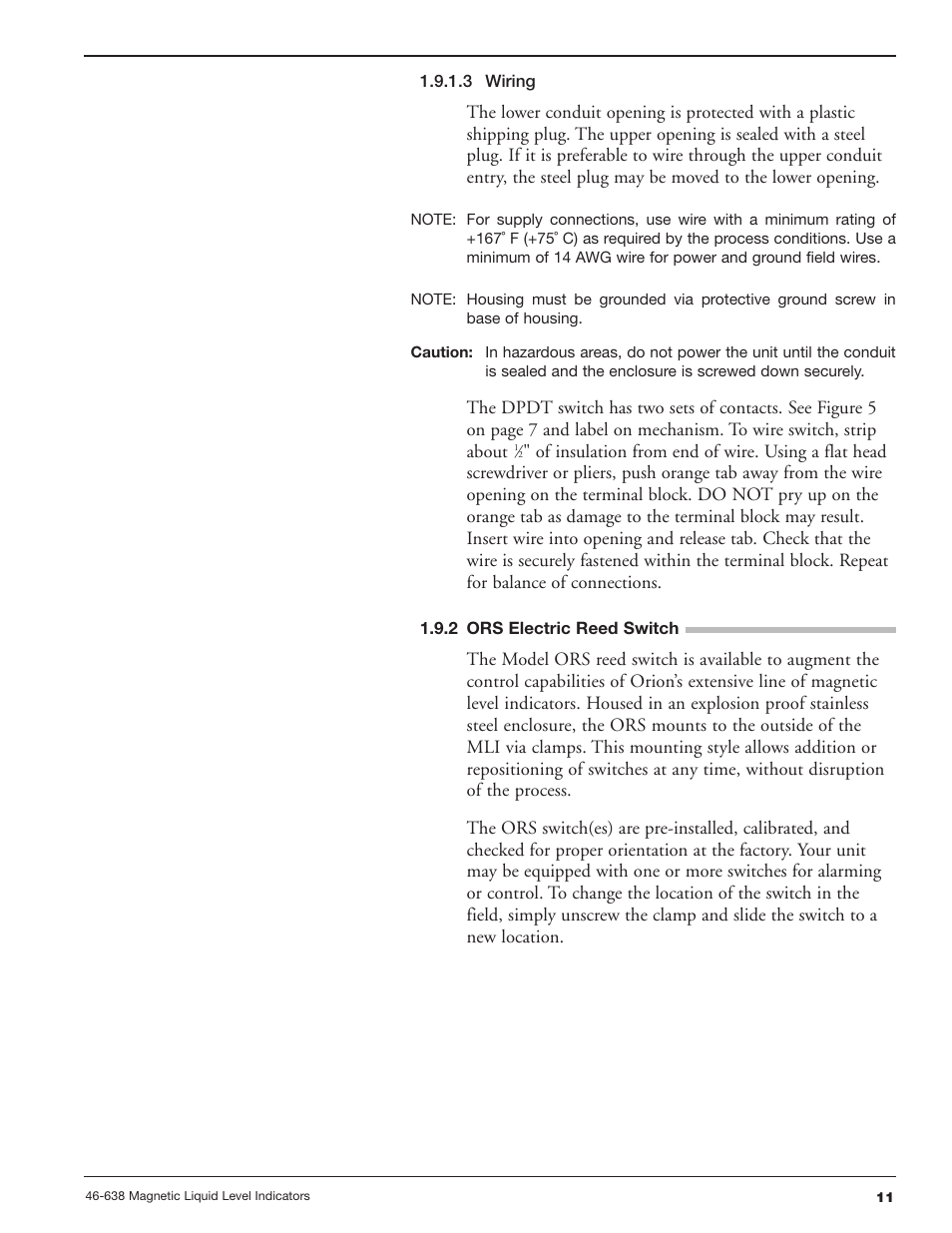 3 wiring, 2 ors electric reed switch | Orion Instruments Atlas User Manual | Page 11 / 20