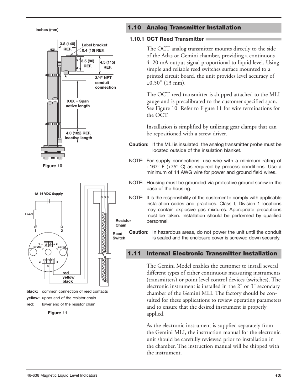10 analog transmitter installation, 1 oct reed transmitter, 11 internal electronic transmitter installation | Orion Instruments Atlas User Manual | Page 13 / 20