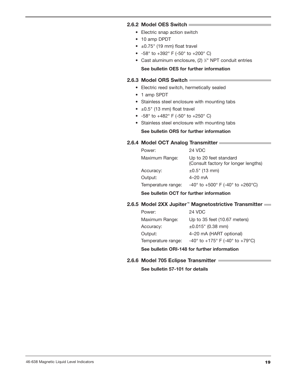 2 model oes switch, 3 model ors switch, 4 model oct analog transmitter | 5 model 2xx jupiter™ magnetostrictive transmitter, 6 model 705 eclipse transmitter | Orion Instruments Atlas User Manual | Page 19 / 20
