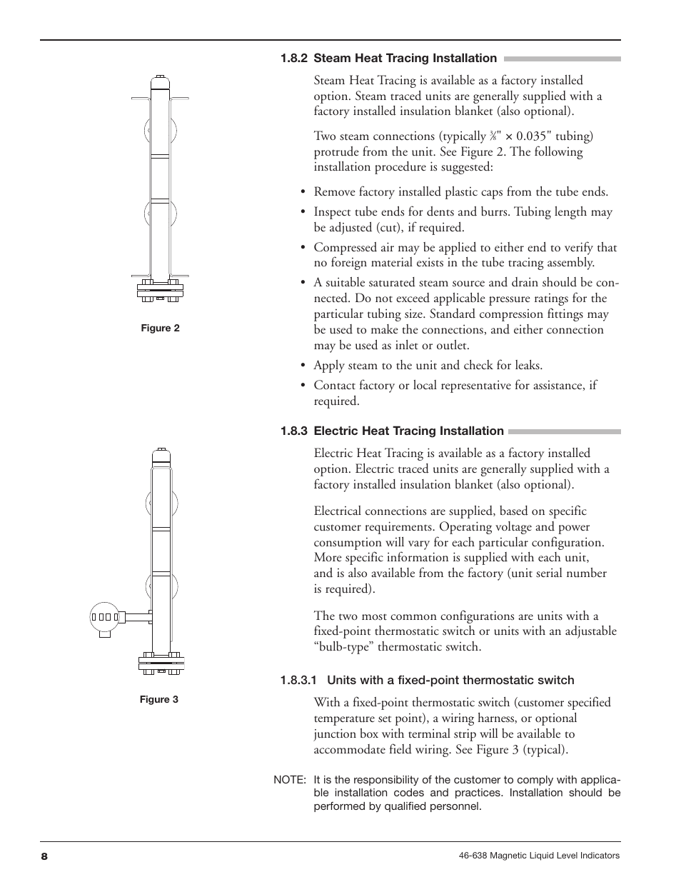 2 steam heat tracing installation, 3 electric heat tracing installation, 1 units with a fixed-point thermostatic switch | Orion Instruments Atlas User Manual | Page 8 / 20