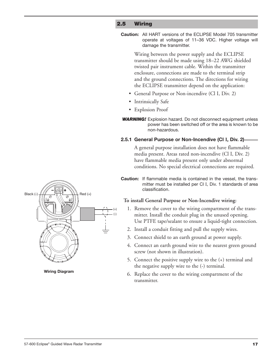 5 wiring, 1 general purpose or non-incendive (cl i, div. 2) | Orion Instruments Eclipse 705 User Manual | Page 17 / 68