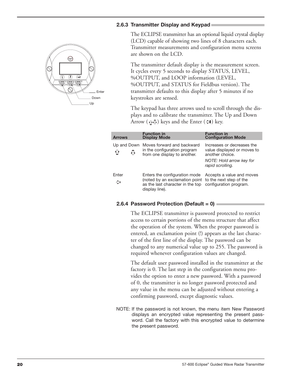 3 transmitter display and keypad, 4 password protection (default = 0) | Orion Instruments Eclipse 705 User Manual | Page 20 / 68