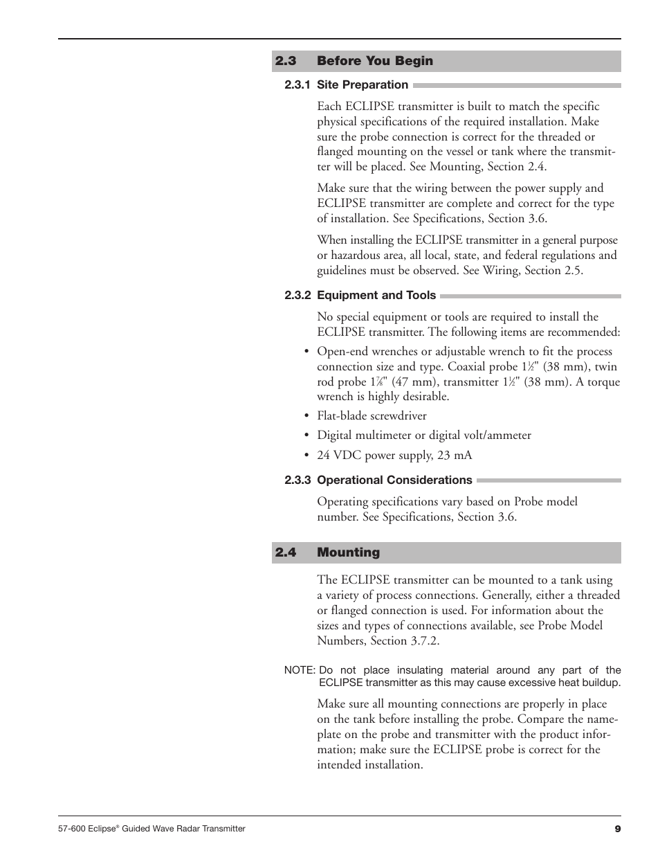 3 before you begin, 1 site preparation, 2 equipment and tools | 3 operational considerations, 4 mounting | Orion Instruments Eclipse 705 User Manual | Page 9 / 68