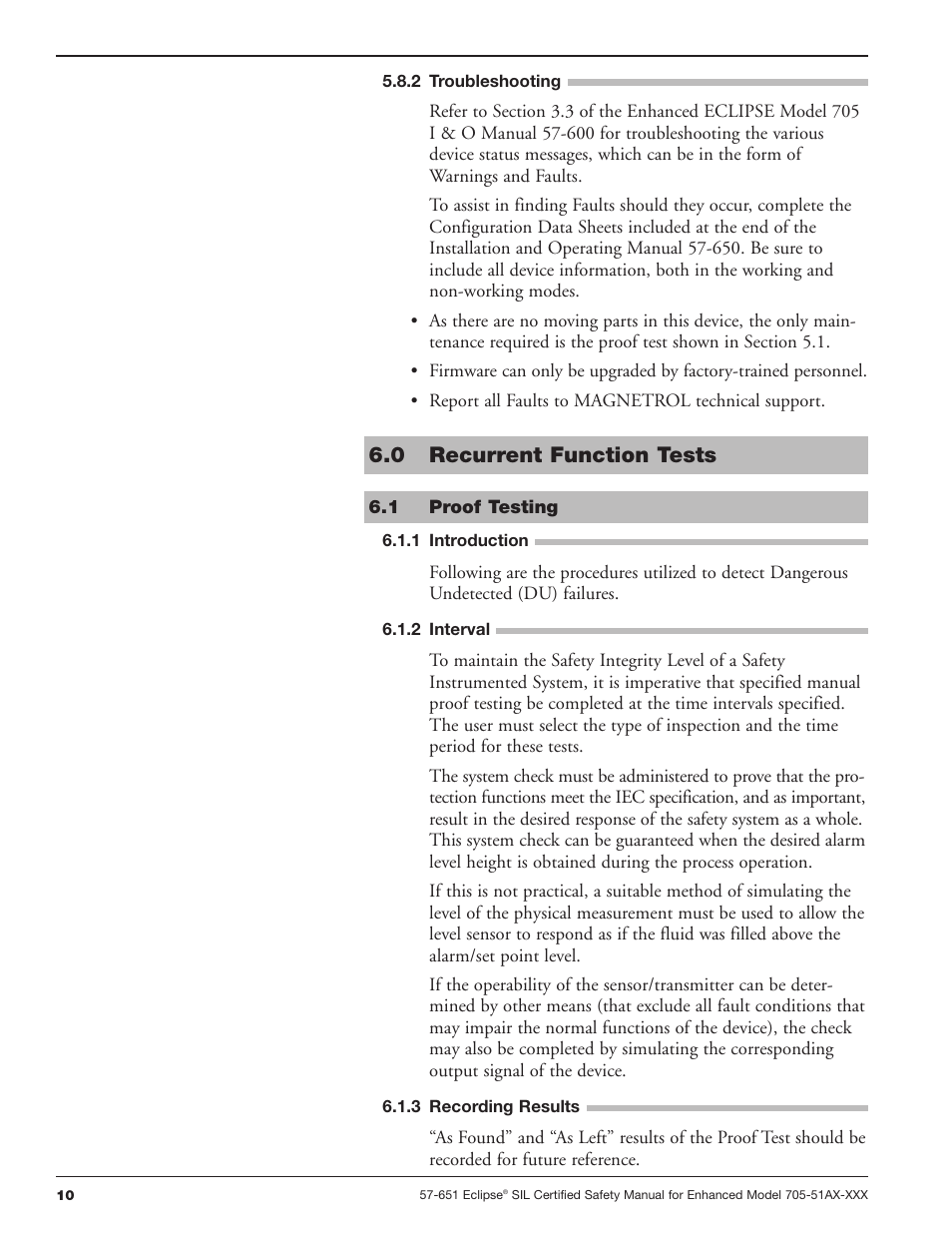 0 recurrent function tests | Orion Instruments Eclipse 705-51AX-XXX SIL Certified Safety Manual User Manual | Page 10 / 16