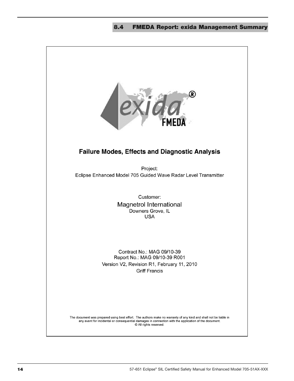 4 fmeda report: exida management summary | Orion Instruments Eclipse 705-51AX-XXX SIL Certified Safety Manual User Manual | Page 14 / 16