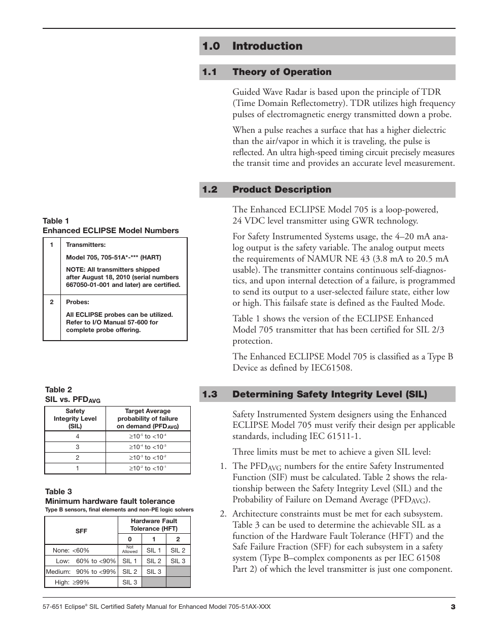 0 introduction | Orion Instruments Eclipse 705-51AX-XXX SIL Certified Safety Manual User Manual | Page 3 / 16