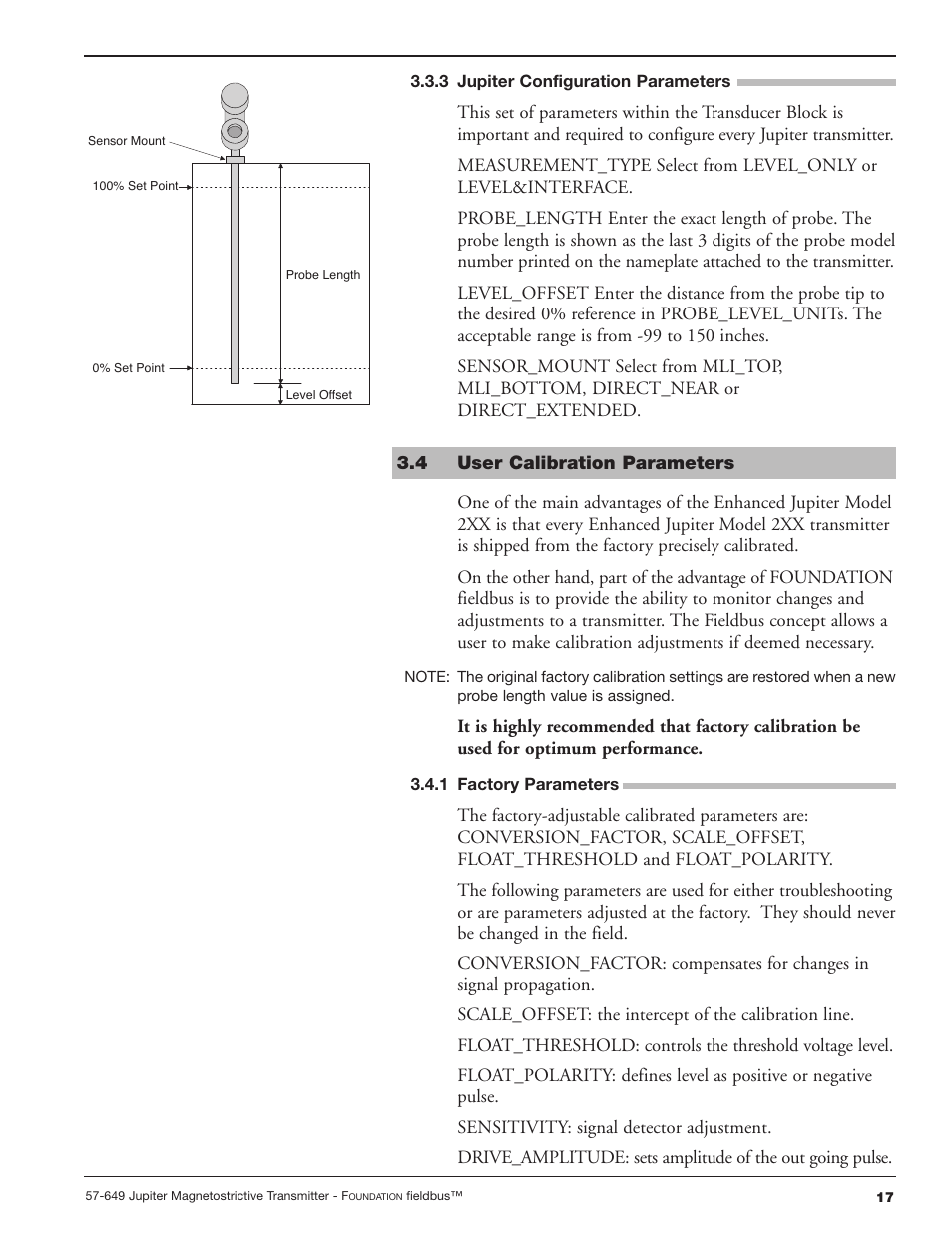 3 jupiter configuration parameters, 4 user calibration parameters, 1 factory parameters | Orion Instruments Jupiter 2xx FOUNDATION Fieldbus User Manual | Page 17 / 32