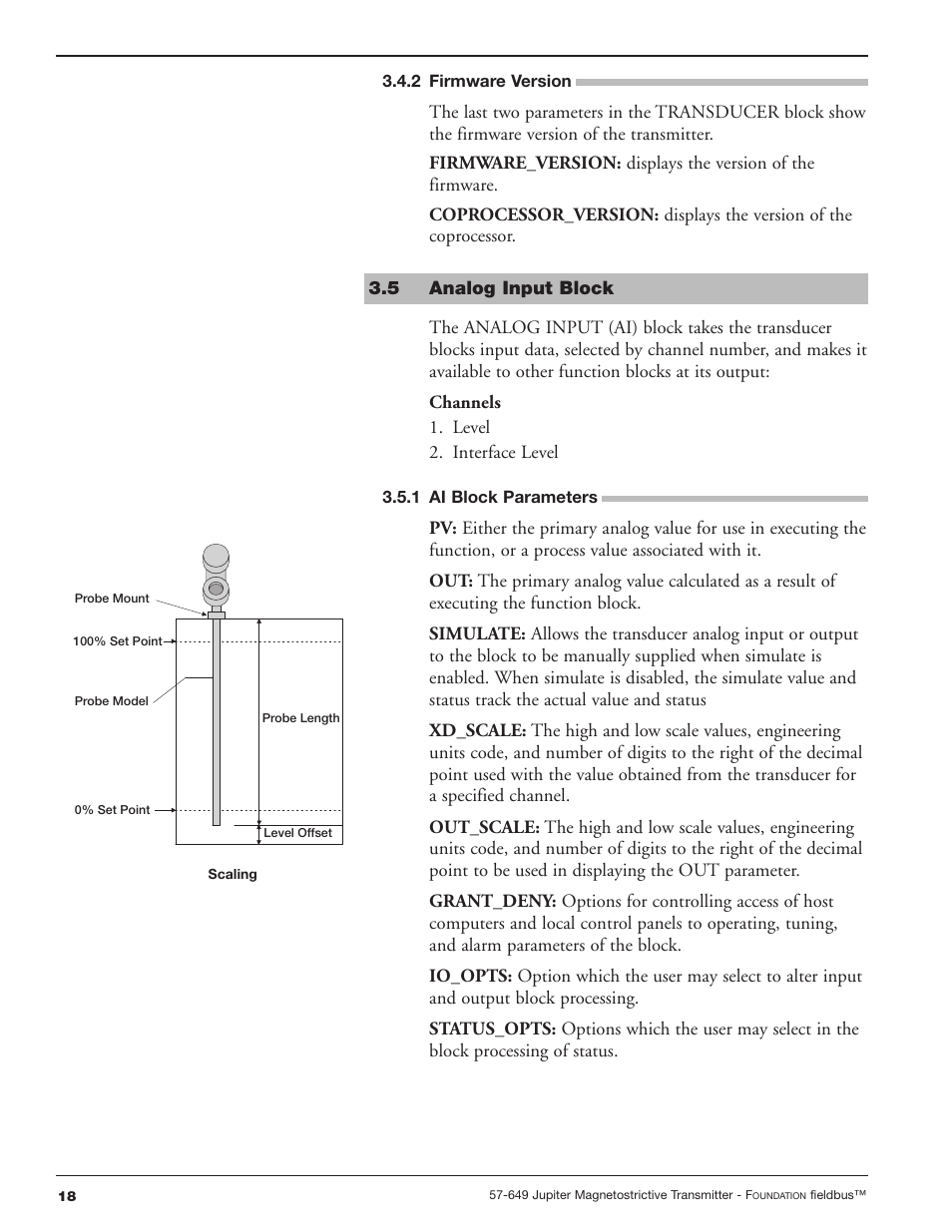 2 firmware version, 5 analog input block, 1 ai block parameters | Orion Instruments Jupiter 2xx FOUNDATION Fieldbus User Manual | Page 18 / 32