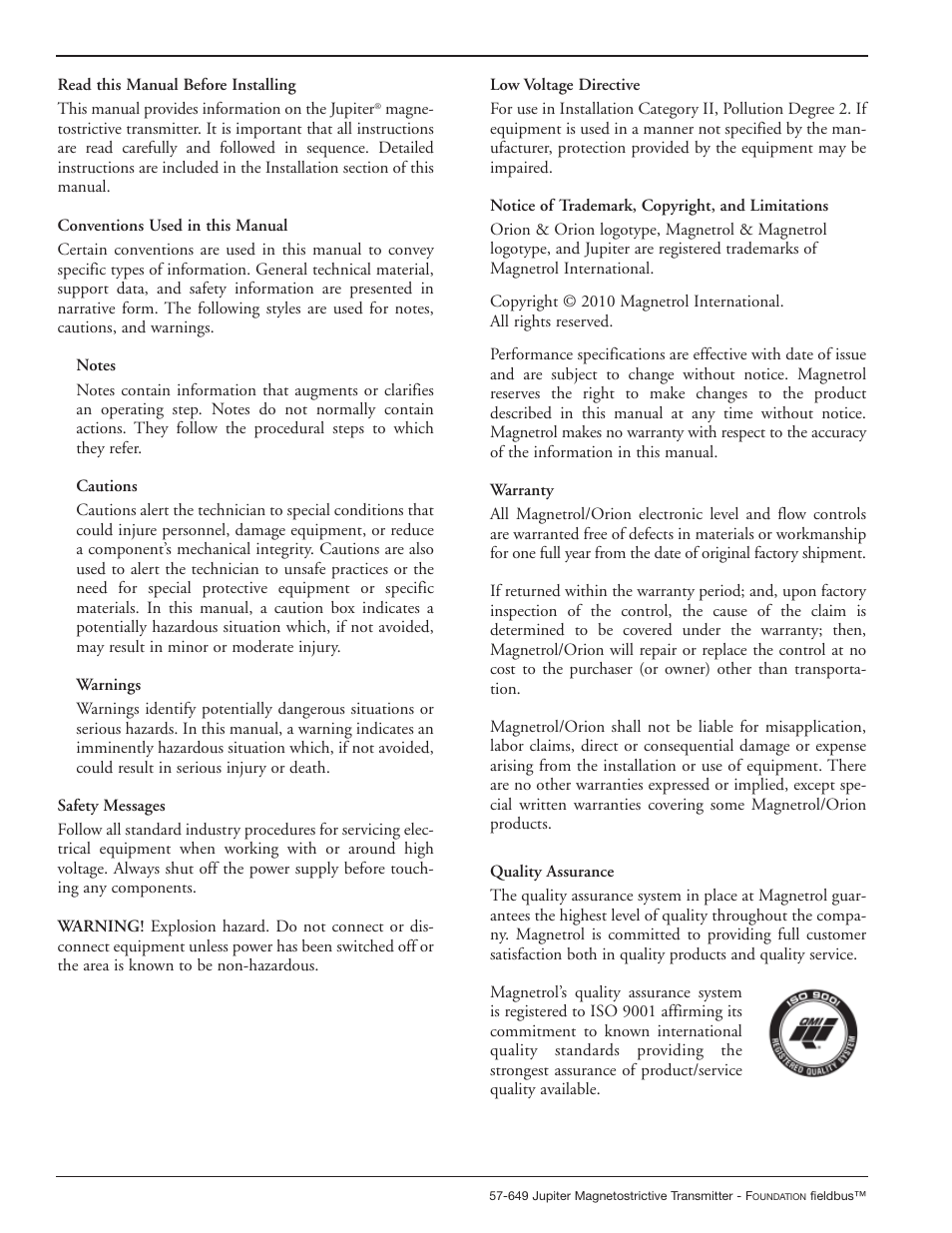 Orion Instruments Jupiter 2xx FOUNDATION Fieldbus User Manual | Page 2 / 32