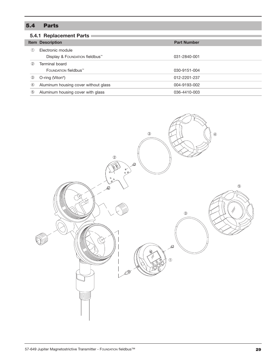 4 parts, 1 replacement parts | Orion Instruments Jupiter 2xx FOUNDATION Fieldbus User Manual | Page 29 / 32